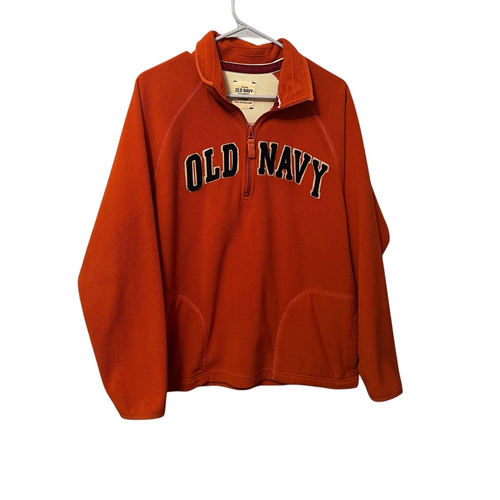 Old Navy Orange Fleece Quarter Zip‎ Pullover Sweatshirt Mens Large Retro - Picture 1 of 8